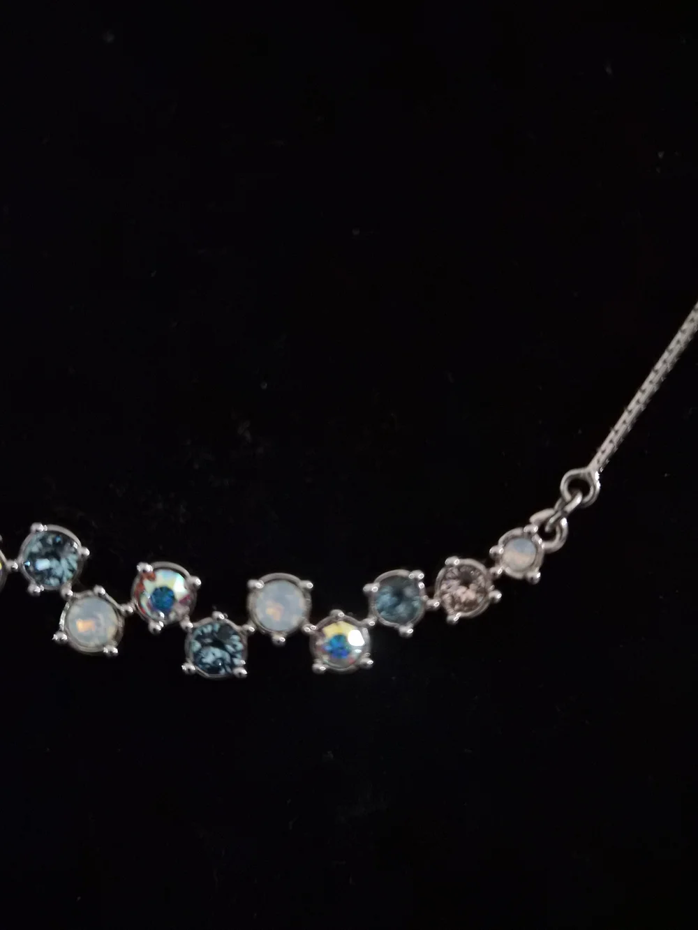 Touchstone Crystal Sterling Silver Blue and Iridescent Station Necklace